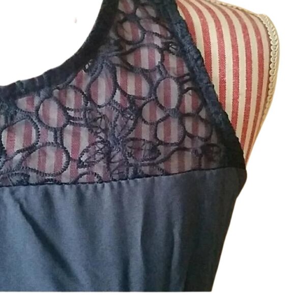 Navy Blue Lace Fit and Flare Dress - Picture 3 of 4